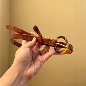 Anthropologie Brown Leather Belt with Tortoiseshell Buckle